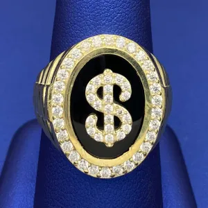 10k CZ Onyx Dollar Sign Oval Ring