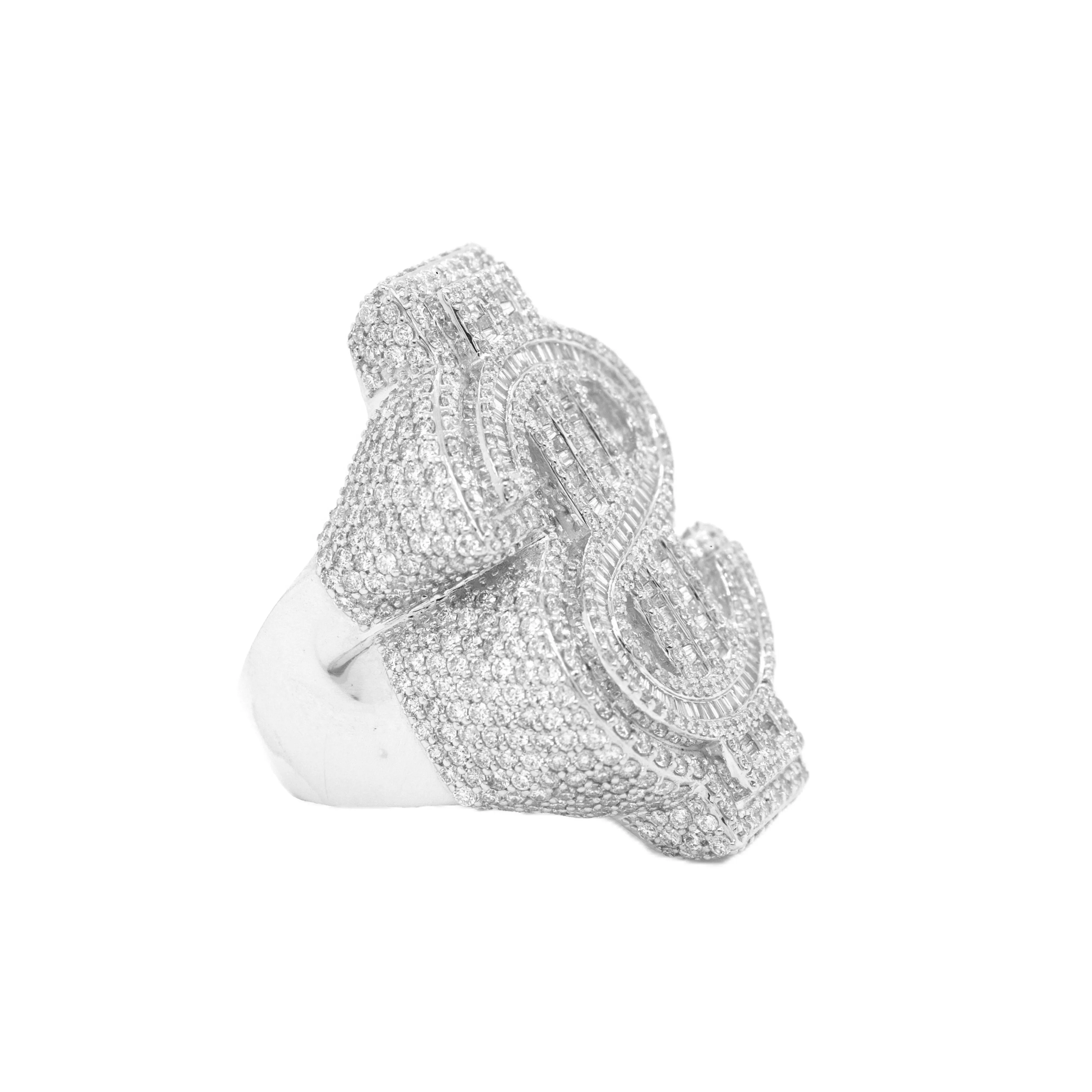 10K White Gold 3D Dollar Ring 5.84CT 1.48"
