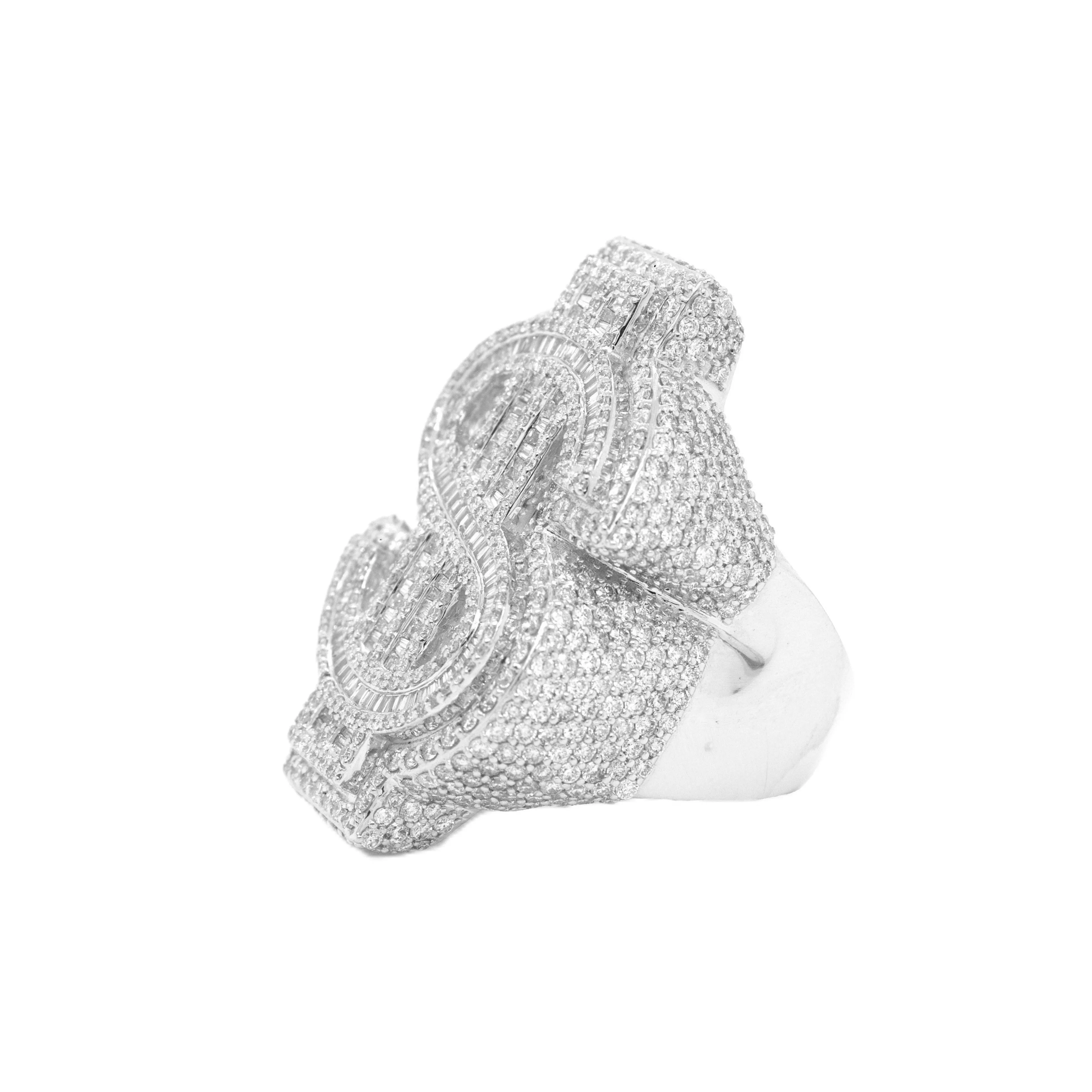 10K White Gold 3D Dollar Ring 5.84CT 1.48"
