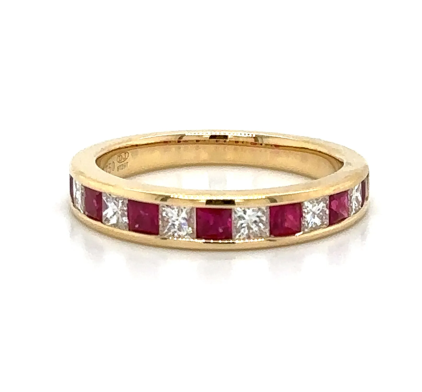 1.21carat Ladies Princess-cut Seven Stone Ruby  & Six Diamond Ring