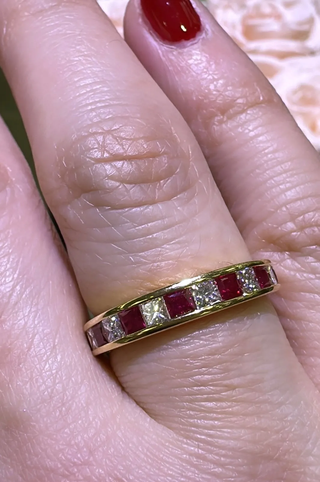 1.21carat Ladies Princess-cut Seven Stone Ruby  & Six Diamond Ring