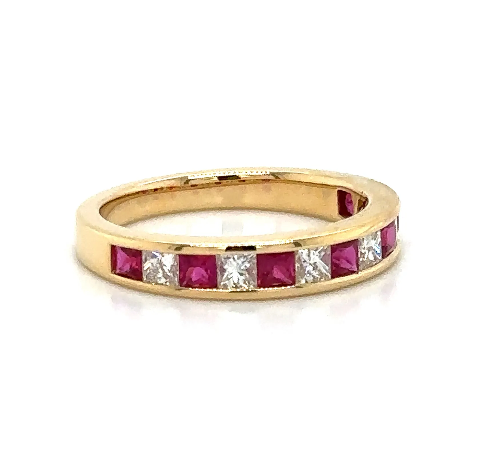 1.21carat Ladies Princess-cut Seven Stone Ruby  & Six Diamond Ring
