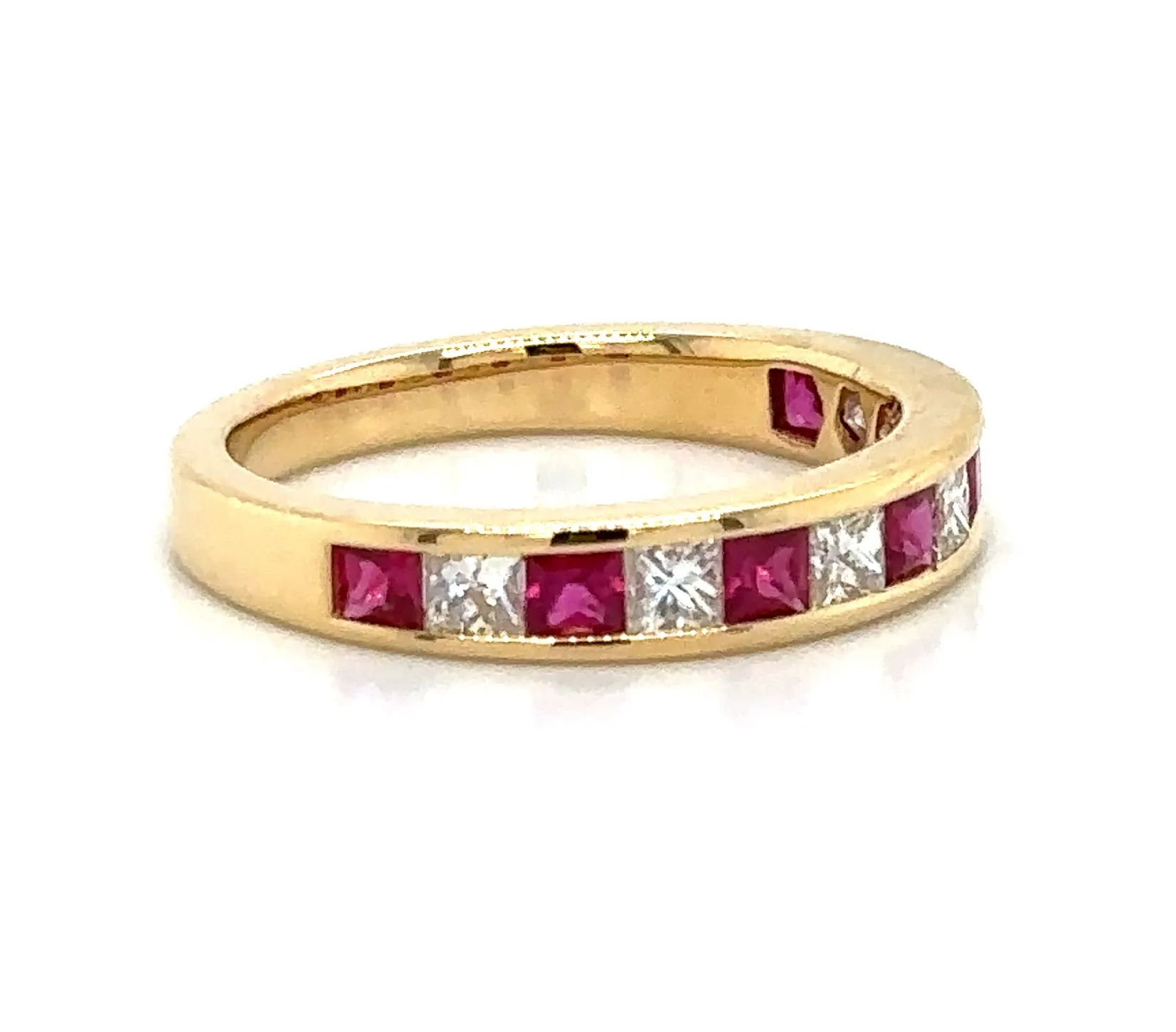1.21carat Ladies Princess-cut Seven Stone Ruby  & Six Diamond Ring
