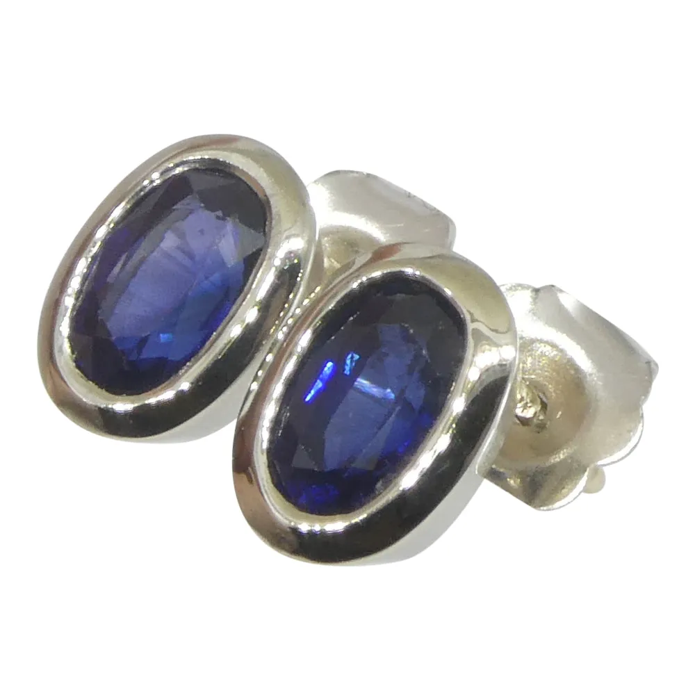 1.32ct Oval Blue Sapphire Stud Earrings set in 14k White Gold