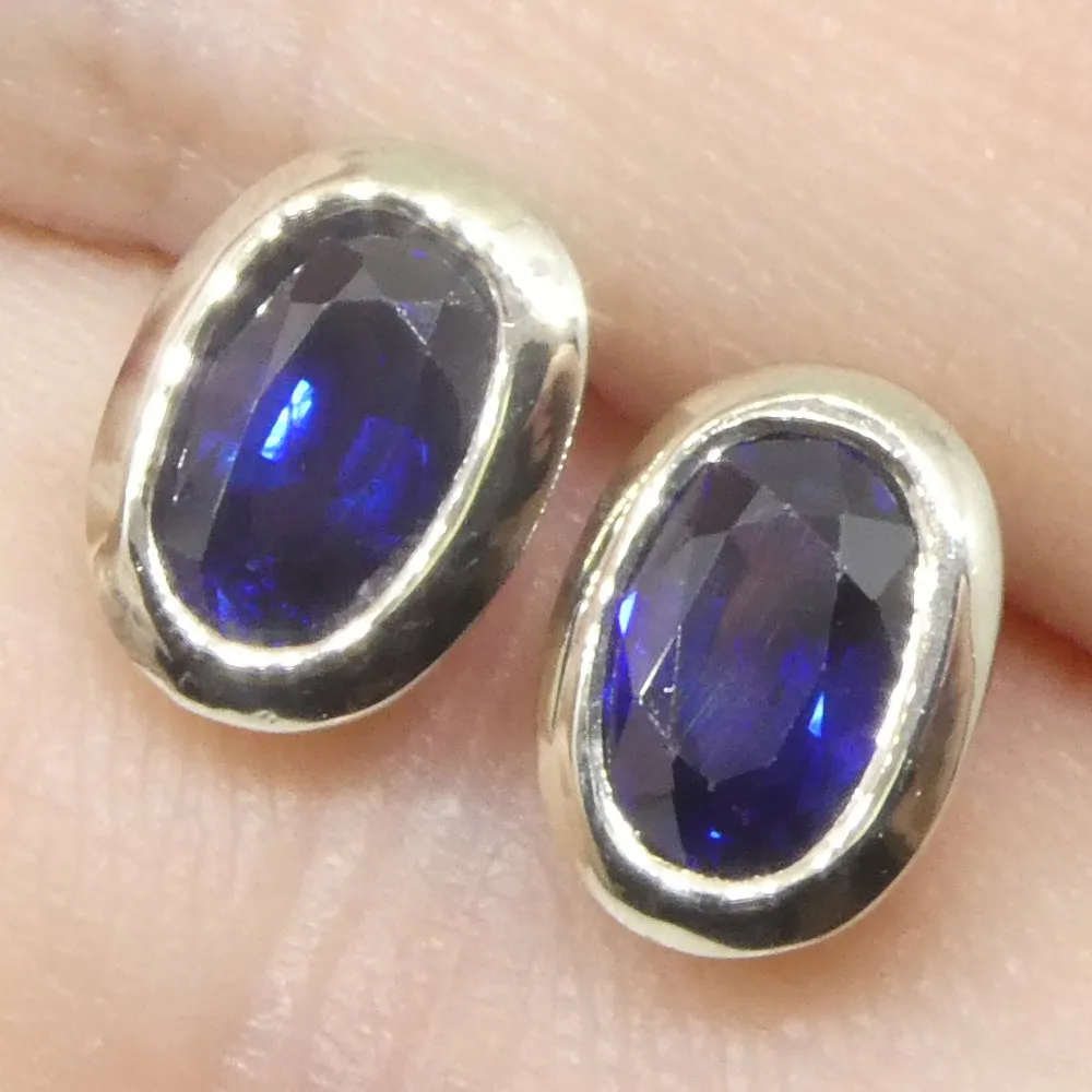 1.32ct Oval Blue Sapphire Stud Earrings set in 14k White Gold