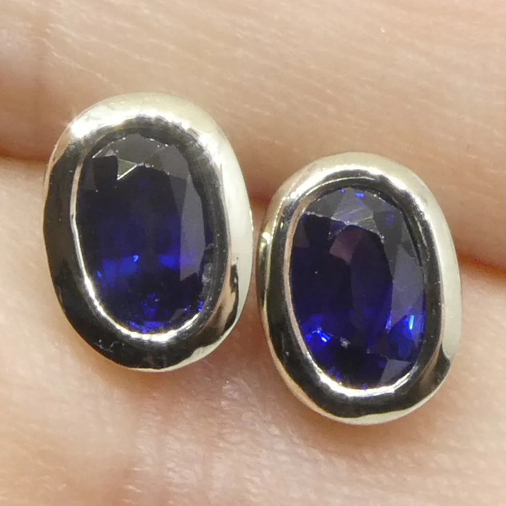 1.32ct Oval Blue Sapphire Stud Earrings set in 14k White Gold