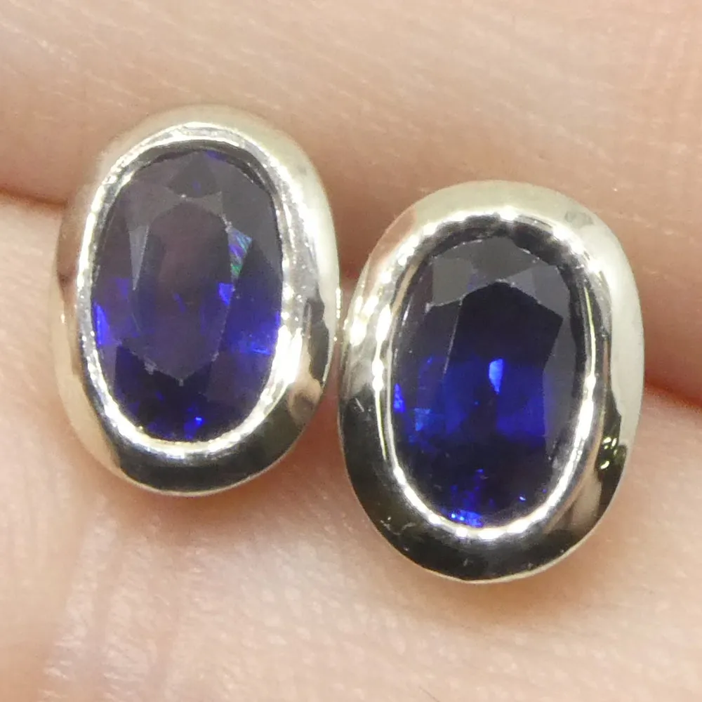 1.32ct Oval Blue Sapphire Stud Earrings set in 14k White Gold