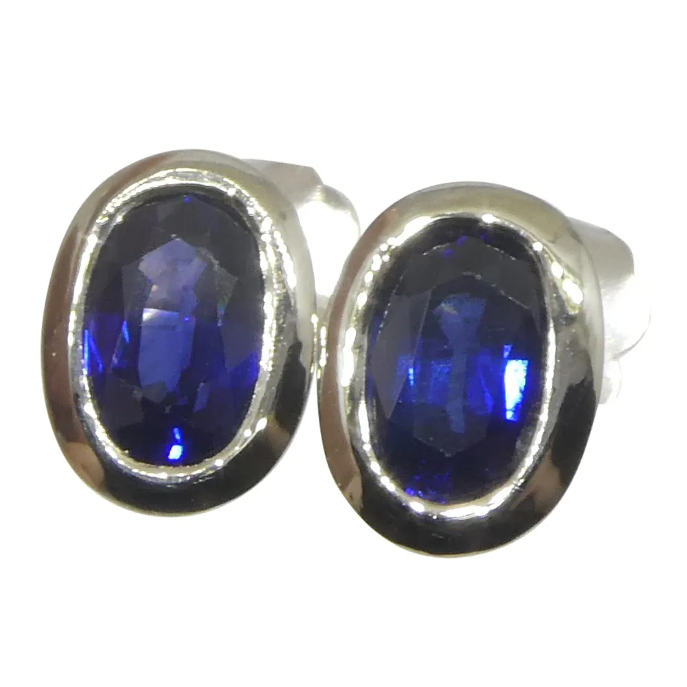 1.32ct Oval Blue Sapphire Stud Earrings set in 14k White Gold