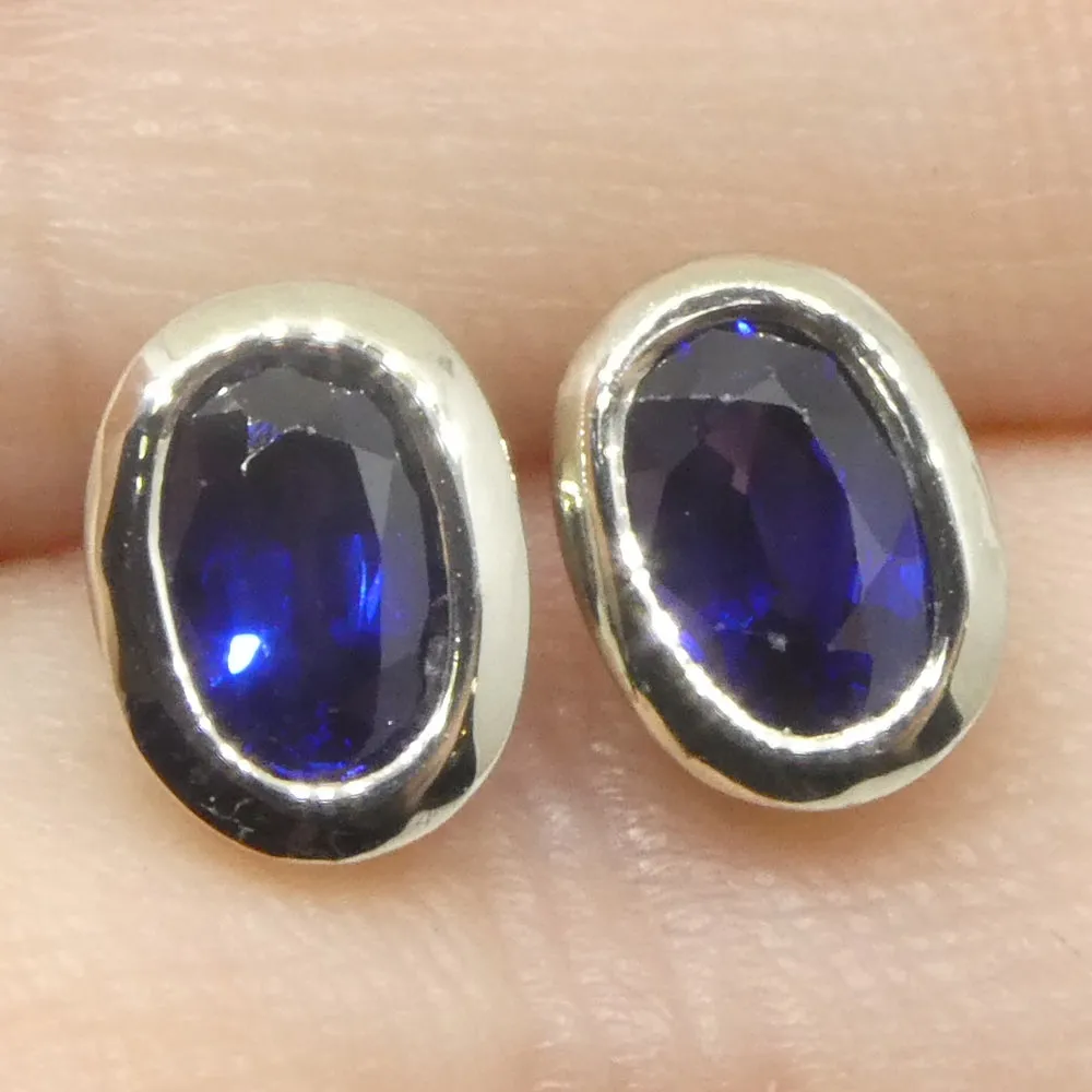 1.32ct Oval Blue Sapphire Stud Earrings set in 14k White Gold