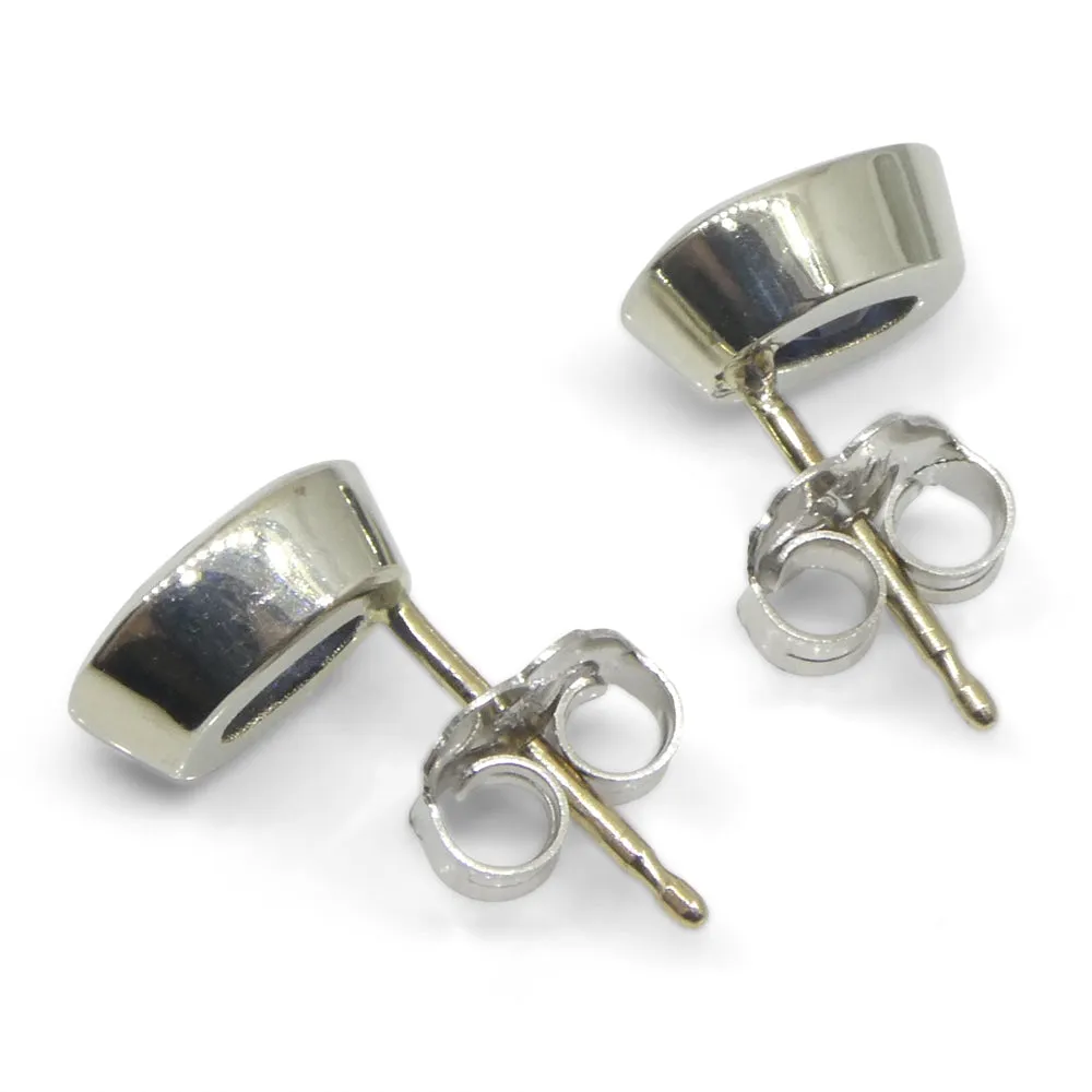 1.32ct Oval Blue Sapphire Stud Earrings set in 14k White Gold