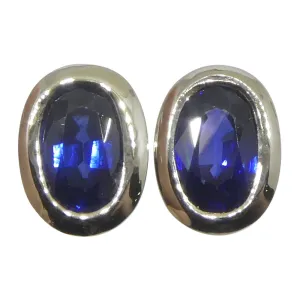 1.32ct Oval Blue Sapphire Stud Earrings set in 14k White Gold