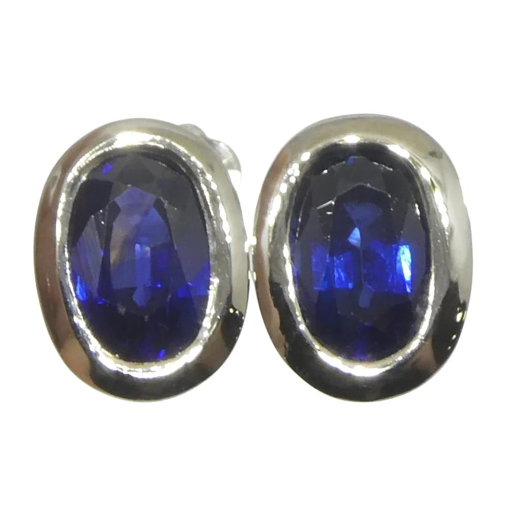 1.32ct Oval Blue Sapphire Stud Earrings set in 14k White Gold