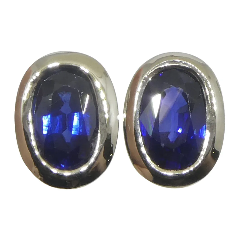 1.32ct Oval Blue Sapphire Stud Earrings set in 14k White Gold