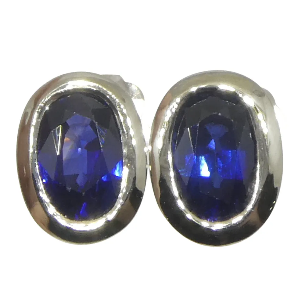 1.32ct Oval Blue Sapphire Stud Earrings set in 14k White Gold