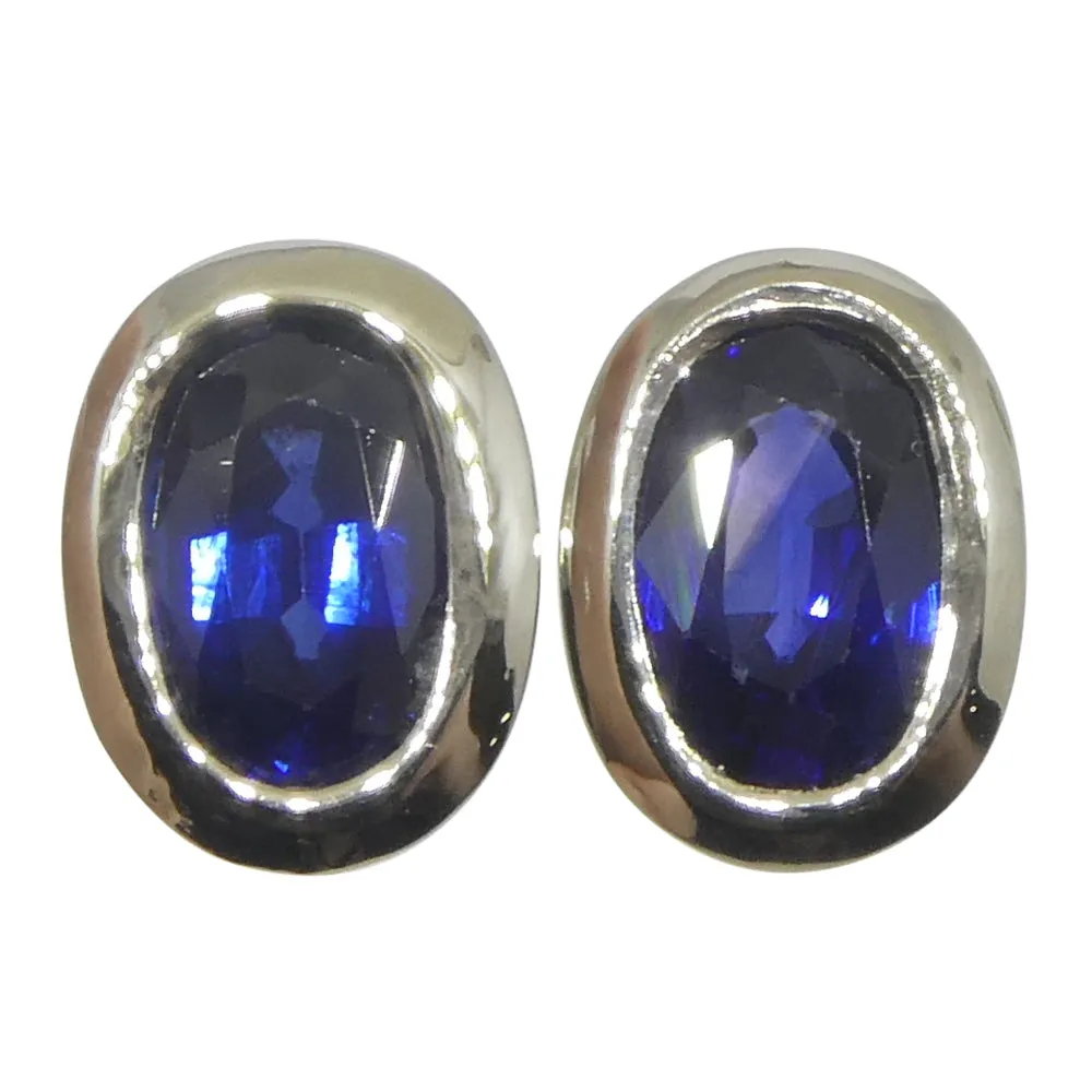 1.32ct Oval Blue Sapphire Stud Earrings set in 14k White Gold