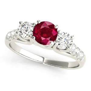 1.35 ct. Genuine Ruby Ring With Diamonds And Solitaire band