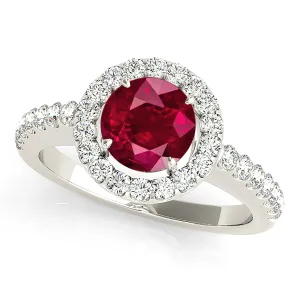 1.35 ct. Genuine Ruby Ring With Halo And Delicate Diamond Band