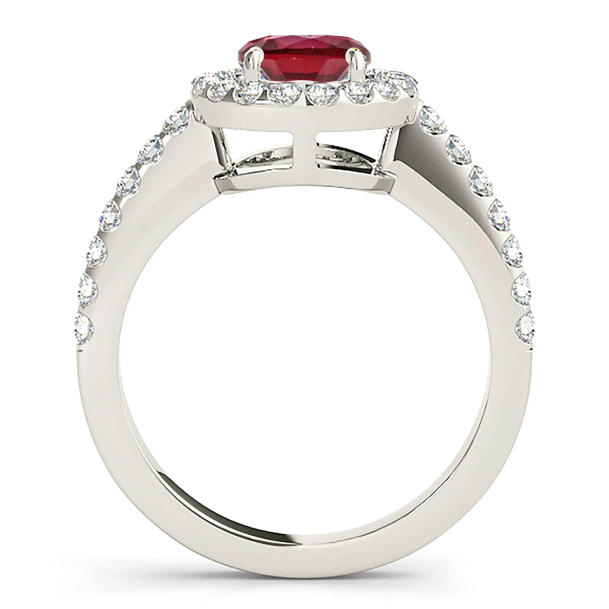 1.35 ct. Genuine Ruby Ring With Halo And Delicate Diamond Band