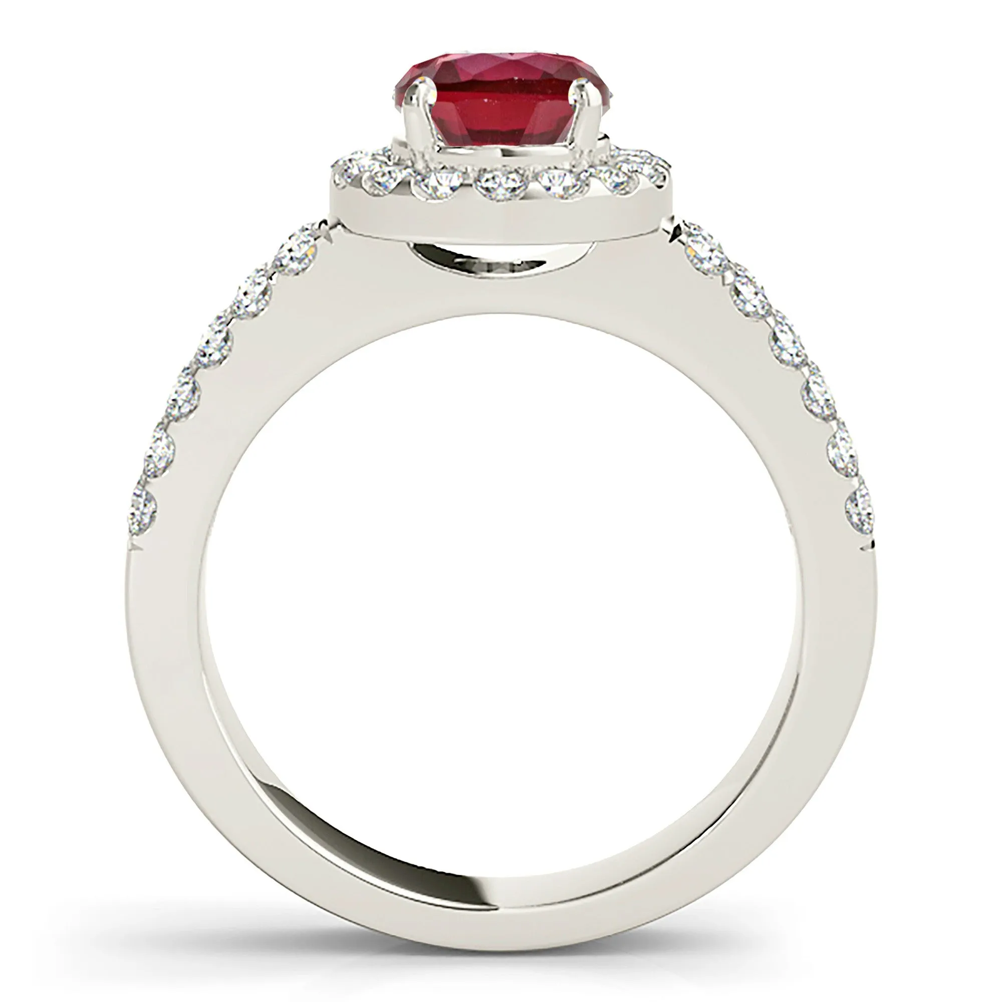 1.35 ct. Genuine Ruby Ring With Halo And Double row Diamond Band