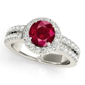 1.35 ct. Genuine Ruby Ring With Halo And Double row Diamond Band