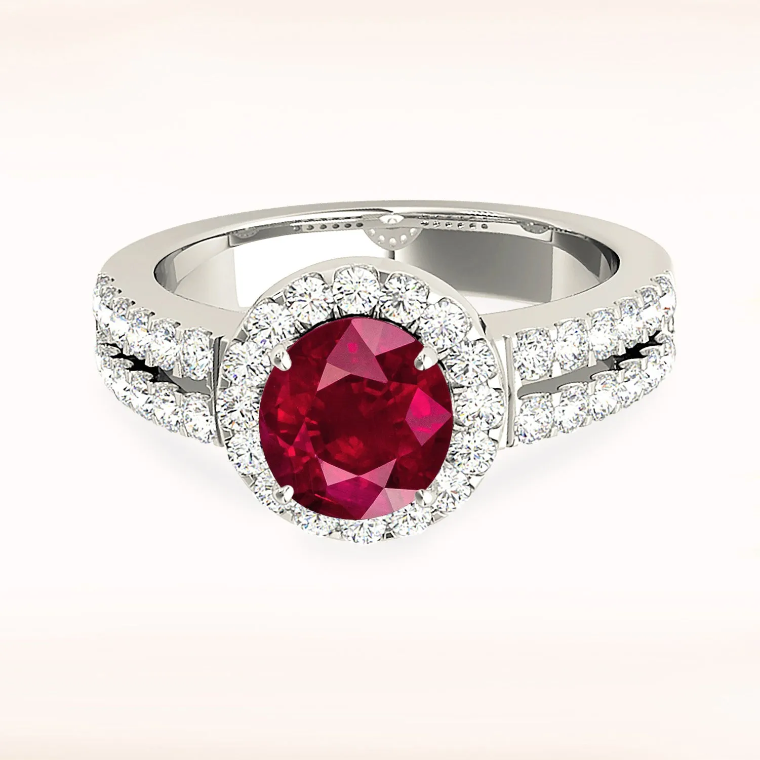 1.35 ct. Genuine Ruby Ring With Halo And Double row Diamond Band