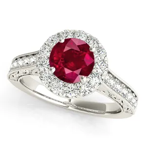1.35 ct. Genuine Ruby Ring With Halo And Milgrain Diamond Band