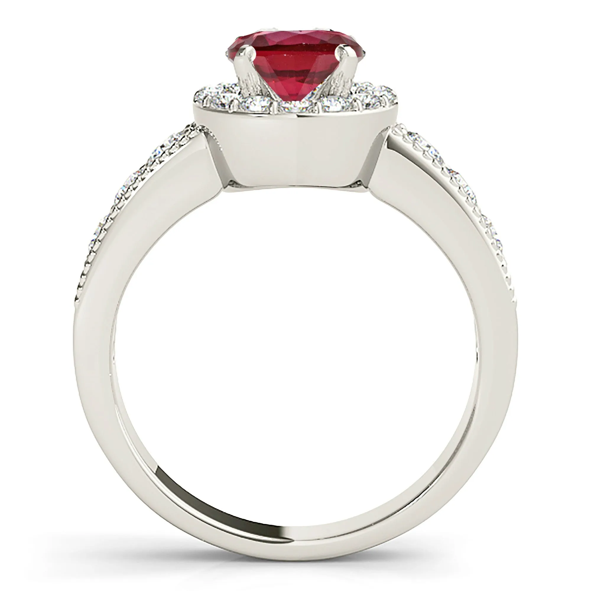 1.35 ct. Genuine Ruby Ring With Halo And Milgrain Diamond Band
