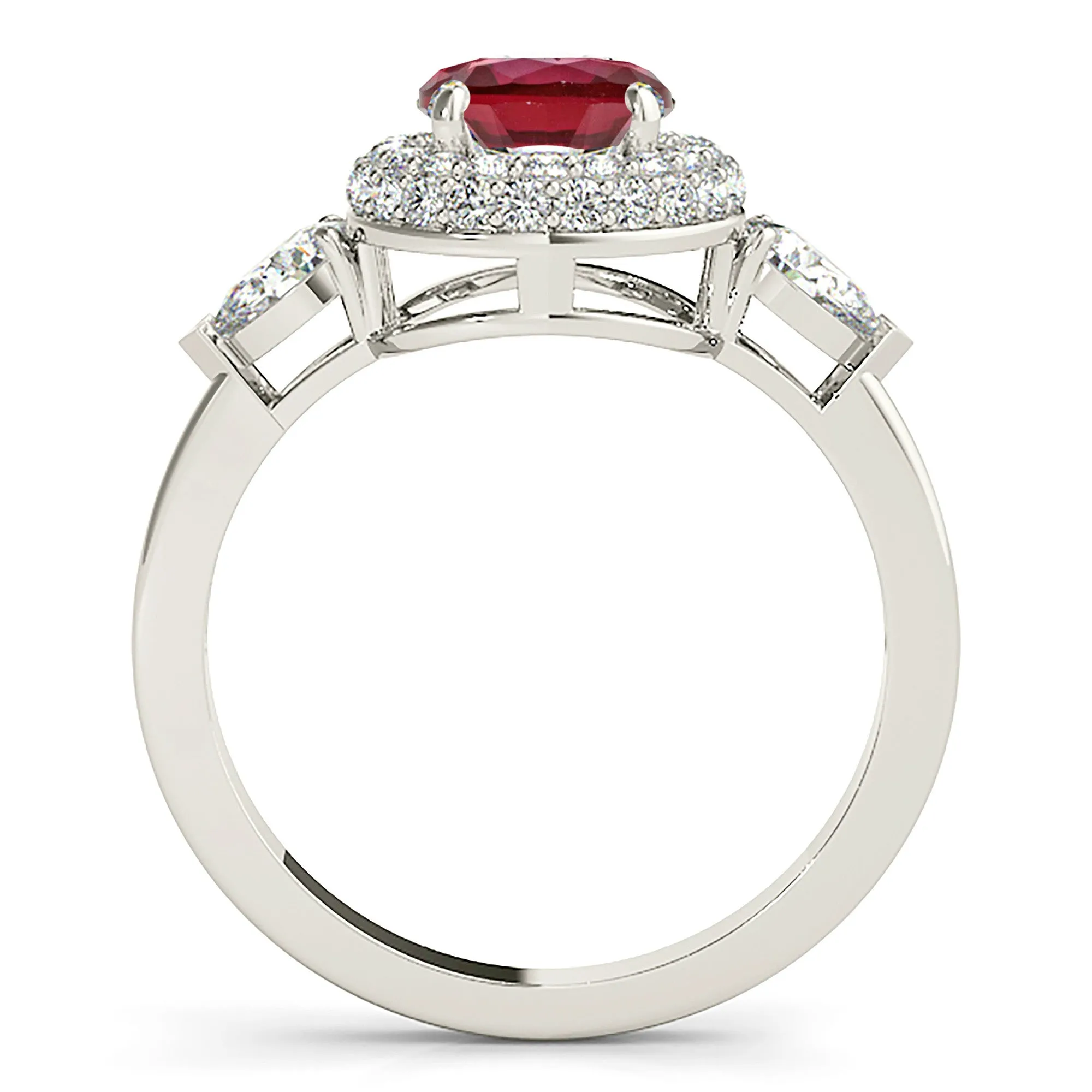 1.35 ct. Genuine Ruby Ring With Halo And Side Accent Diamonds
