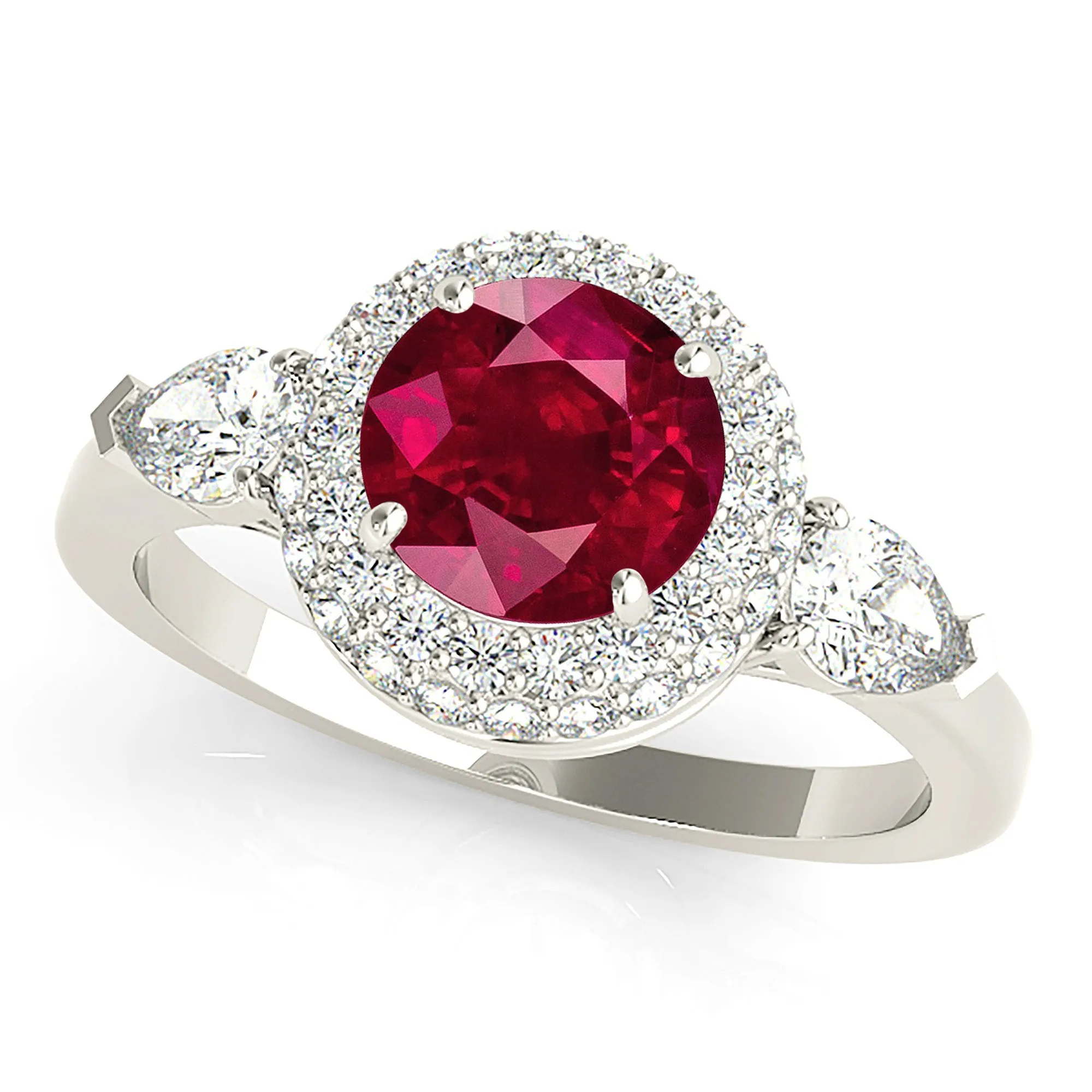 1.35 ct. Genuine Ruby Ring With Halo And Side Accent Diamonds