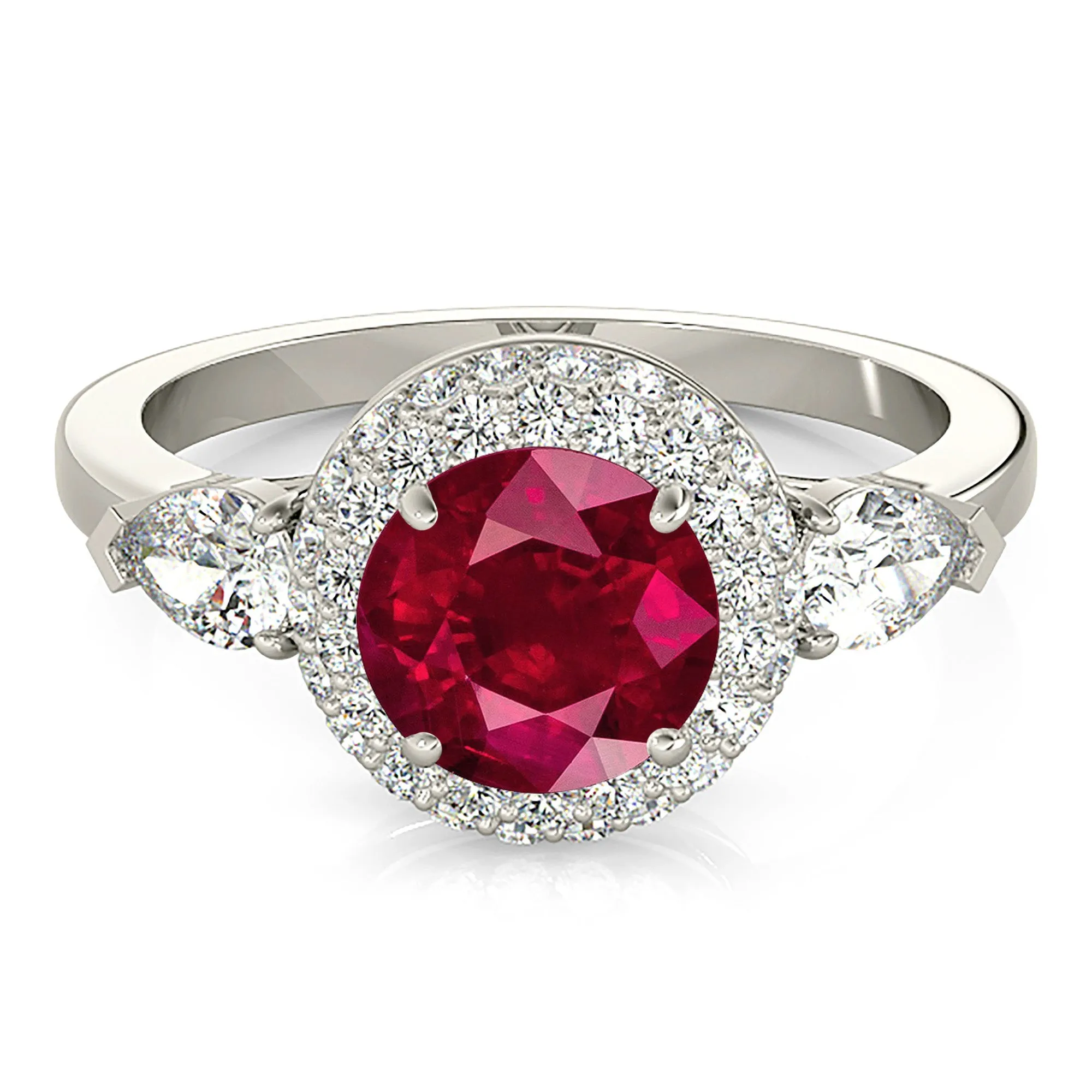 1.35 ct. Genuine Ruby Ring With Halo And Side Accent Diamonds