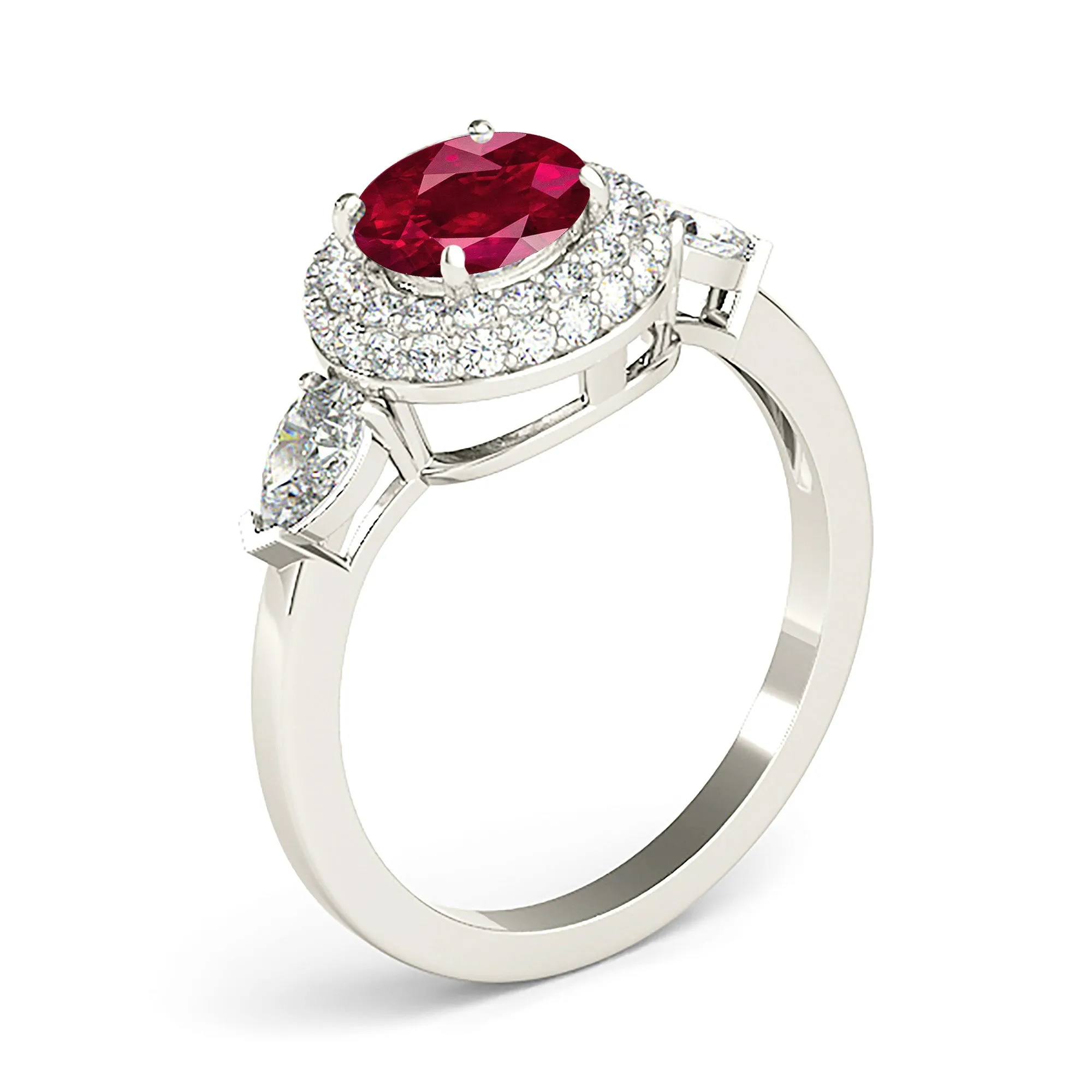 1.35 ct. Genuine Ruby Ring With Halo And Side Accent Diamonds