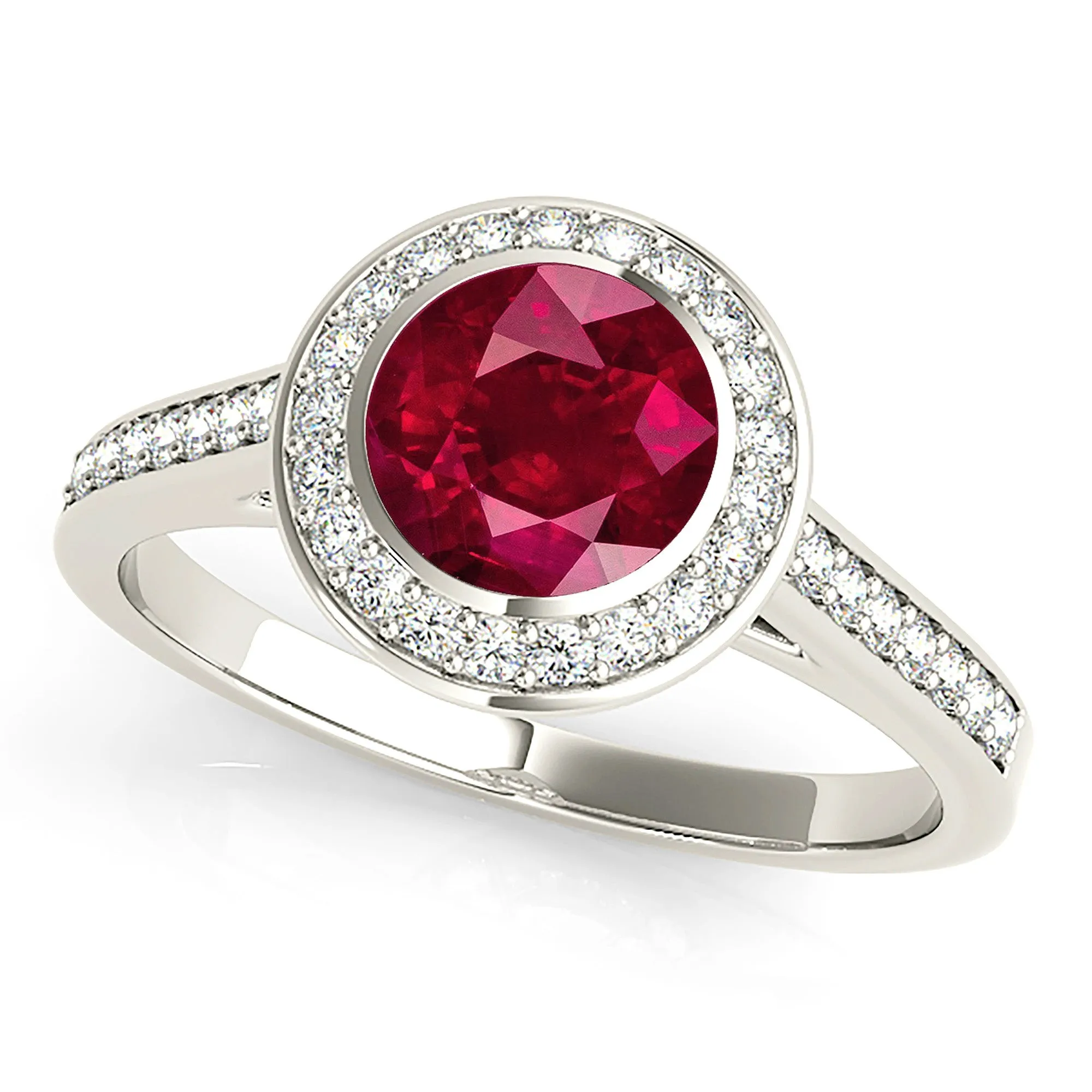 1.35 ct. Genuine Ruby Ring With Halo, Delicate Diamond Band