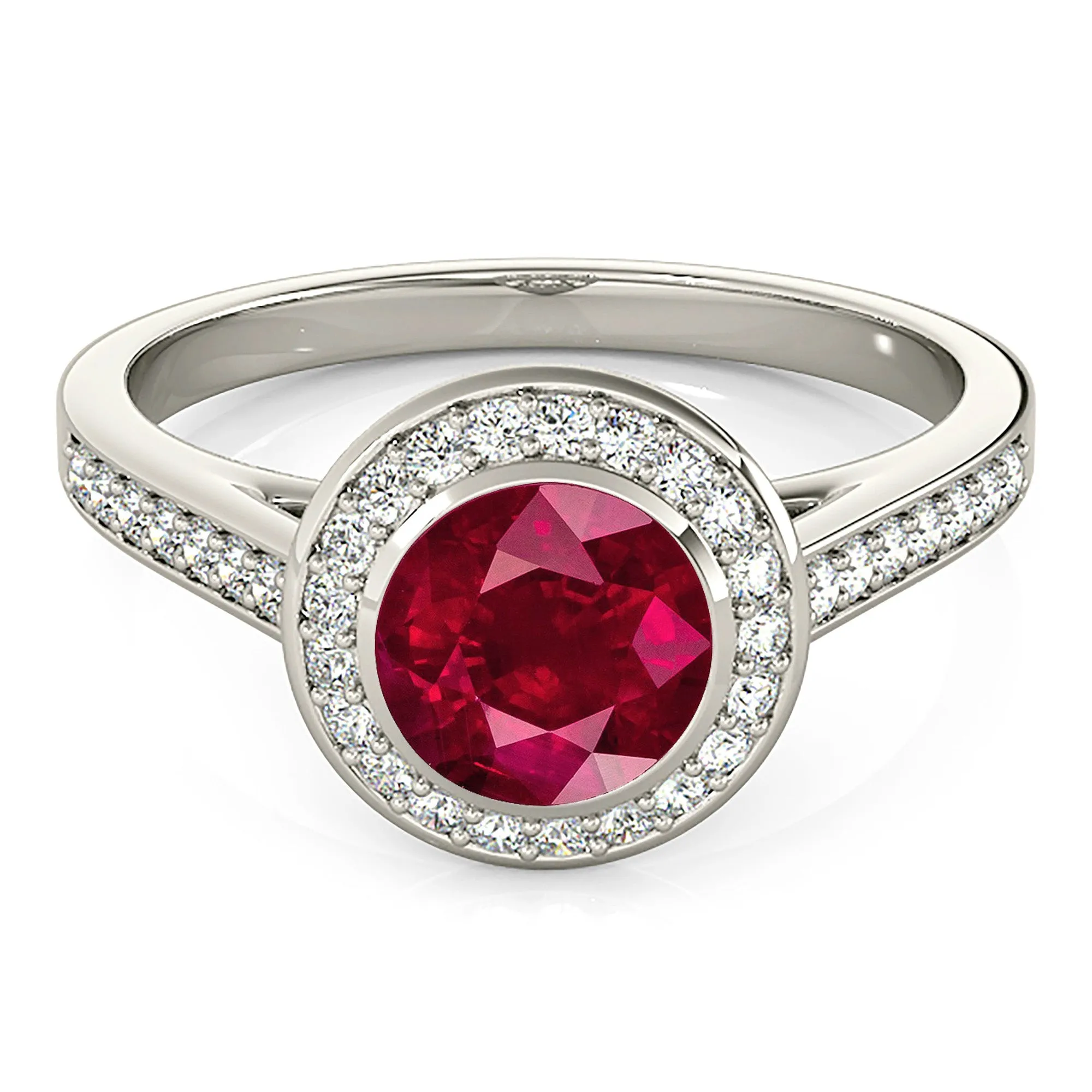 1.35 ct. Genuine Ruby Ring With Halo, Delicate Diamond Band