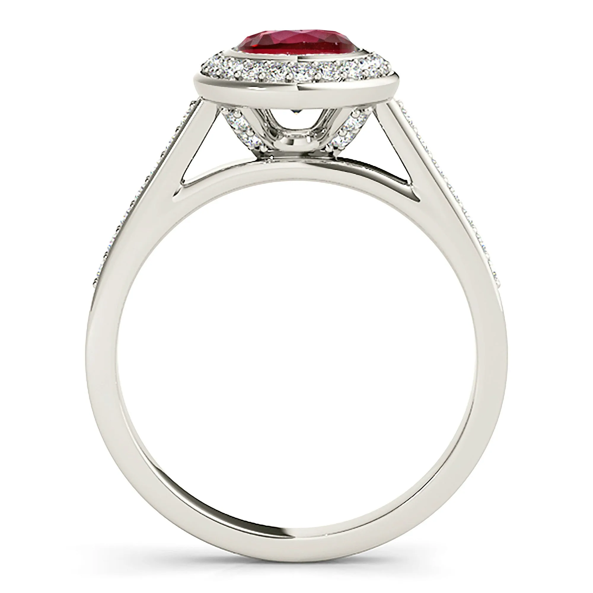 1.35 ct. Genuine Ruby Ring With Halo, Delicate Diamond Band