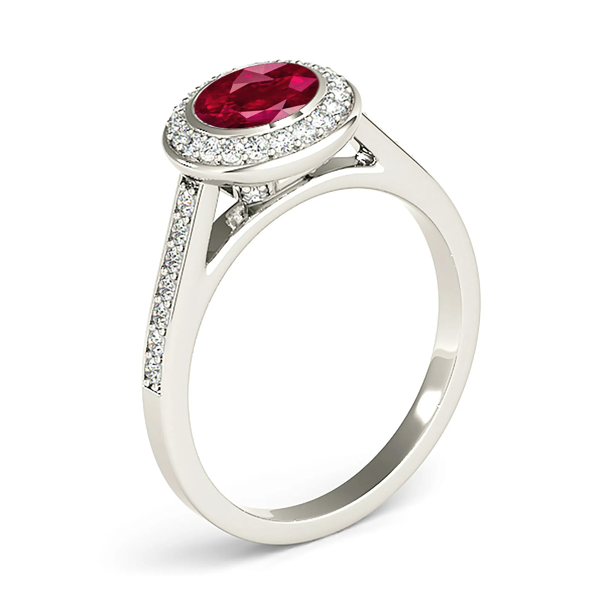 1.35 ct. Genuine Ruby Ring With Halo, Delicate Diamond Band