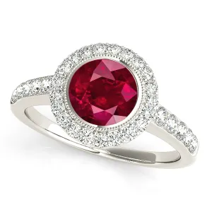 1.35 ct. Genuine Ruby Ring With Milgrain Halo And Delicate Diamond Band