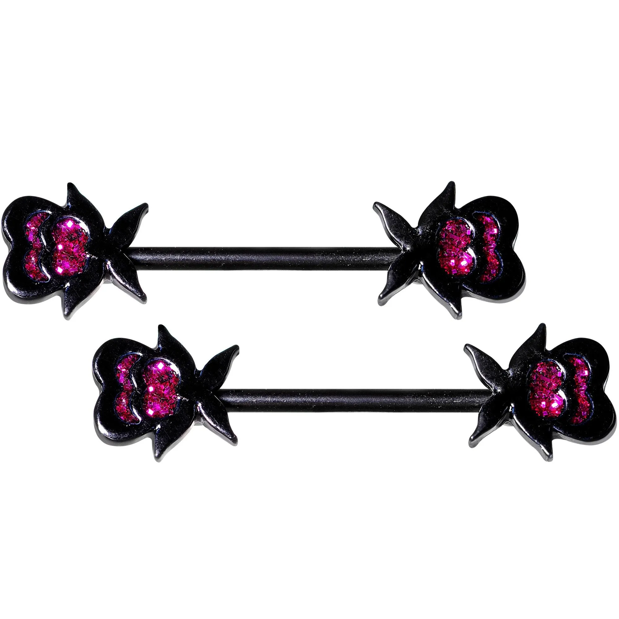 14 Gauge 5/8 1/2 Clear Gem Black Horseshoe Barbell Nipple Ring Set