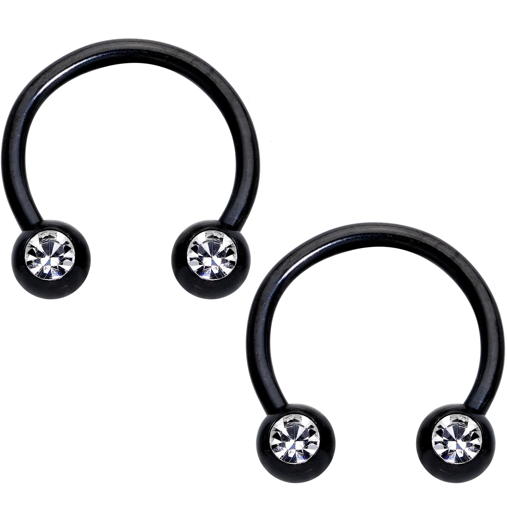 14 Gauge 5/8 1/2 Clear Gem Black Horseshoe Barbell Nipple Ring Set