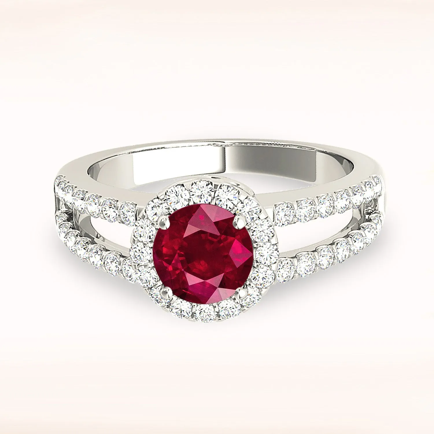 1.45 ct. Genuine Ruby Ring with Halo Open Split Diamond Shank