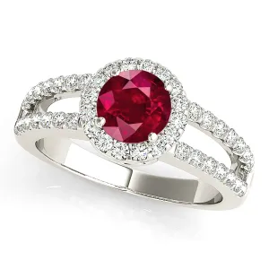 1.45 ct. Genuine Ruby Ring with Halo Open Split Diamond Shank