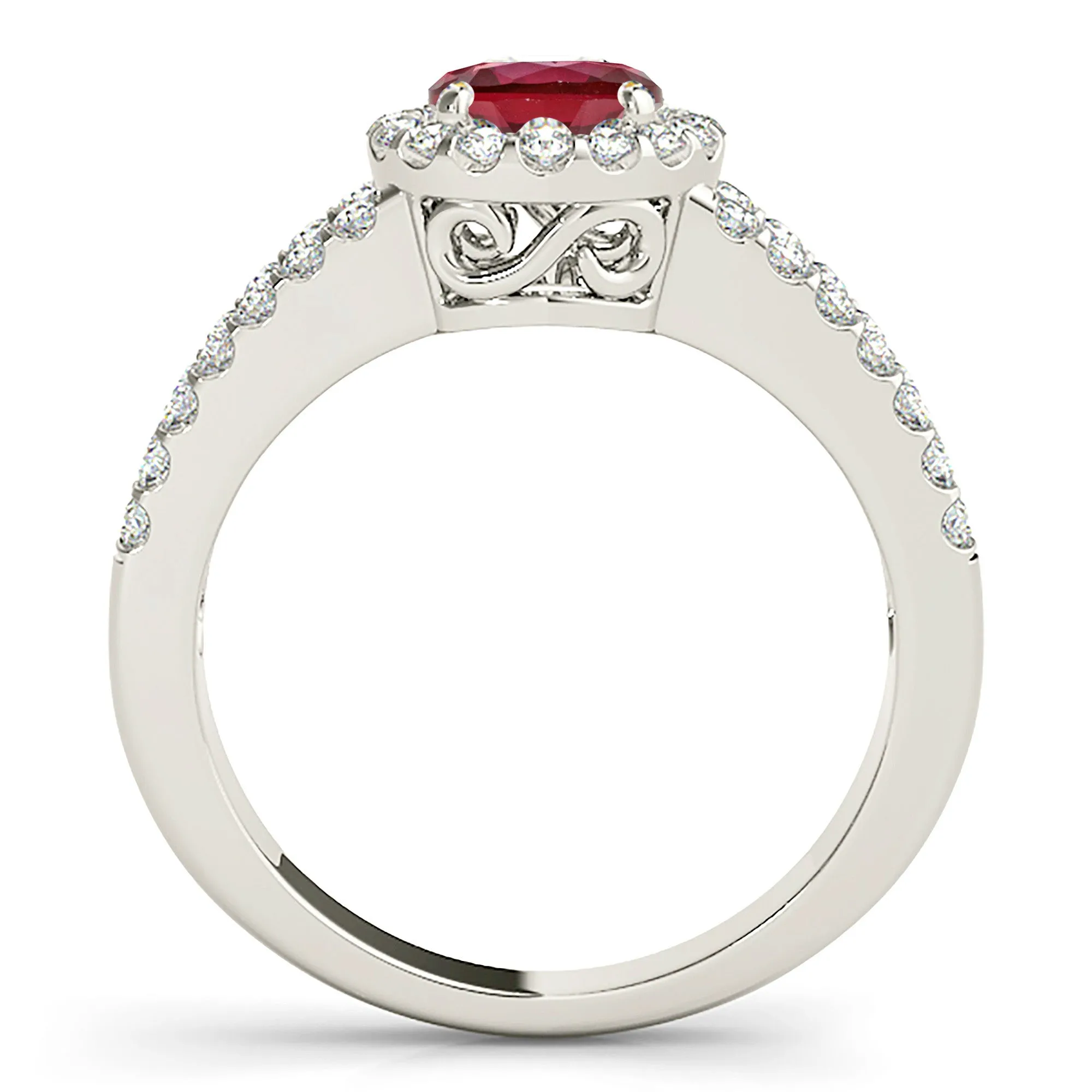 1.45 ct. Genuine Ruby Ring with Halo Open Split Diamond Shank