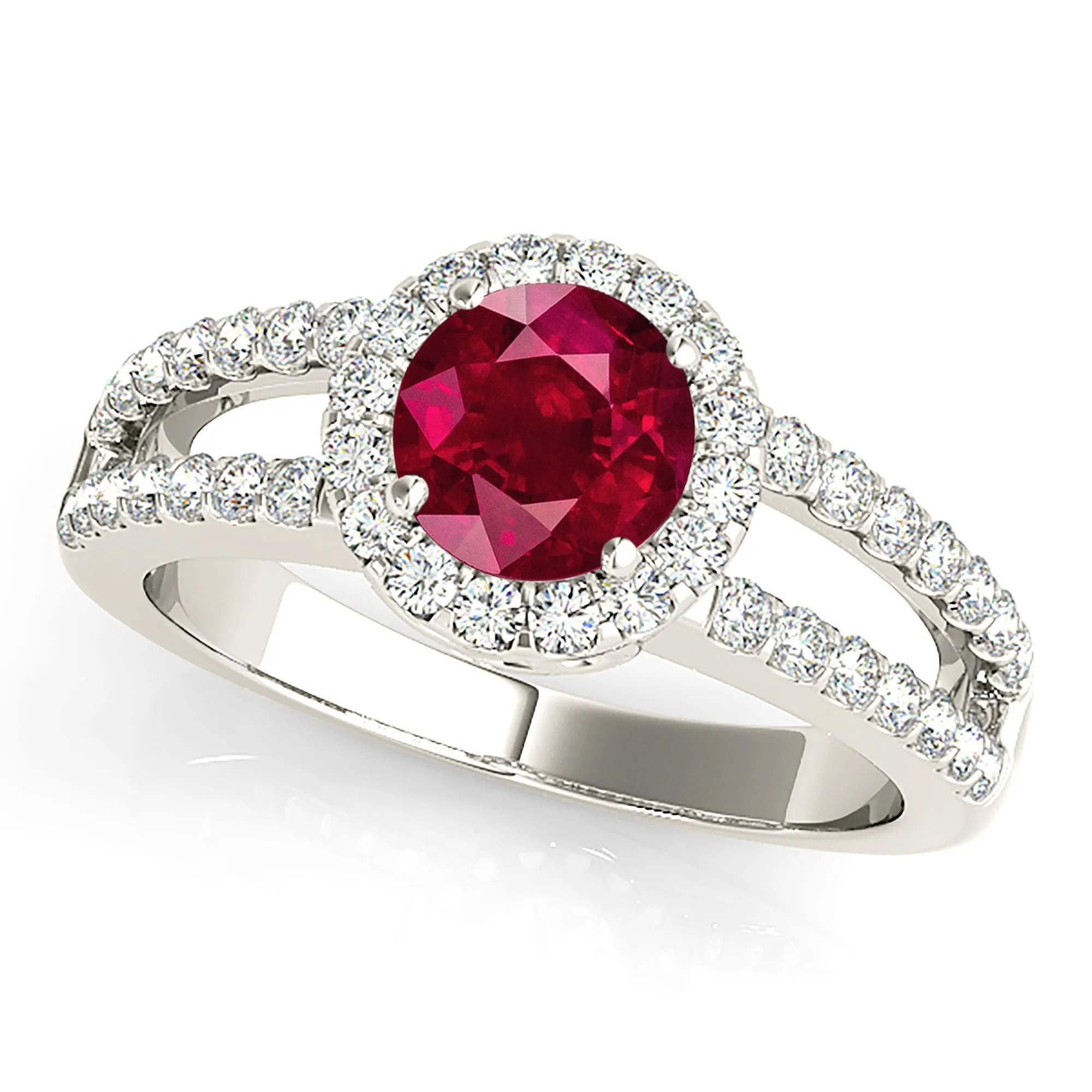 1.45 ct. Genuine Ruby Ring with Halo Open Split Diamond Shank