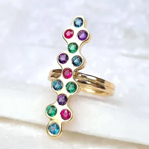 14K Chrome Diopside, Topaz, Amethyst, and Ruby Ring
