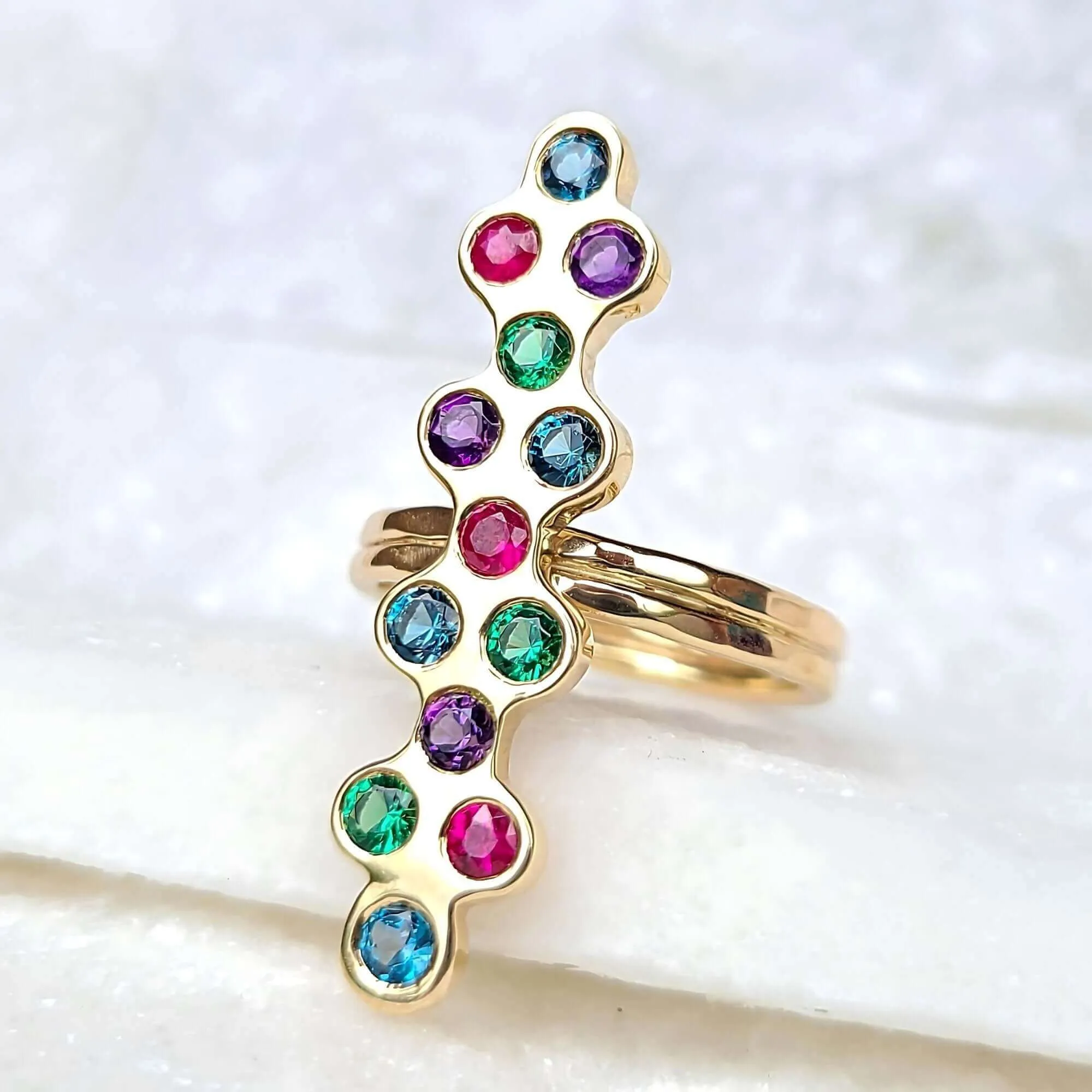 14K Chrome Diopside, Topaz, Amethyst, and Ruby Ring