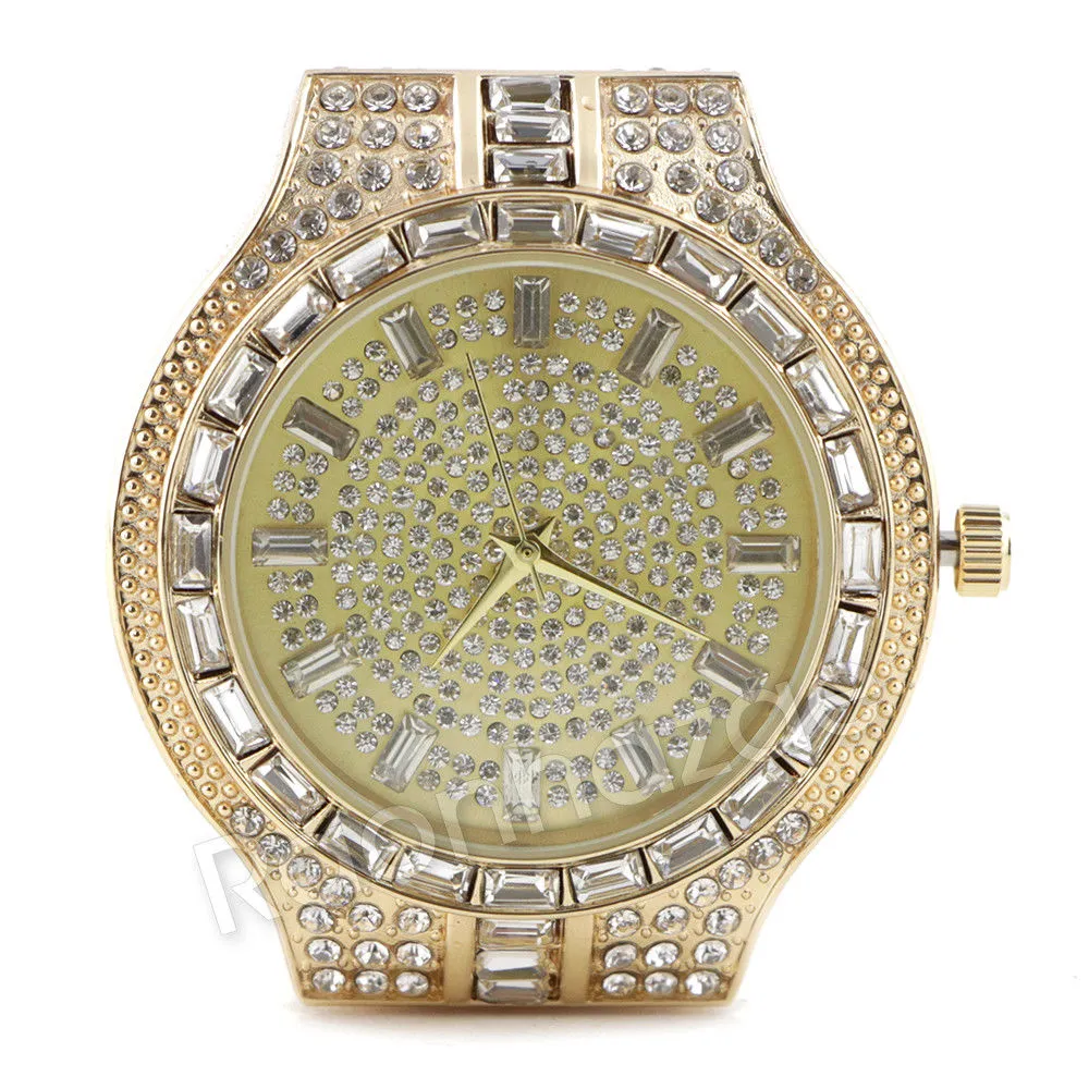 14K Gold Square Stone Bling Watch Ruby Cuban Chain Bling Bracelet Set 51