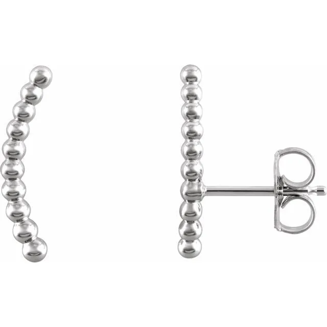 14K White Beaded Ear Climbers