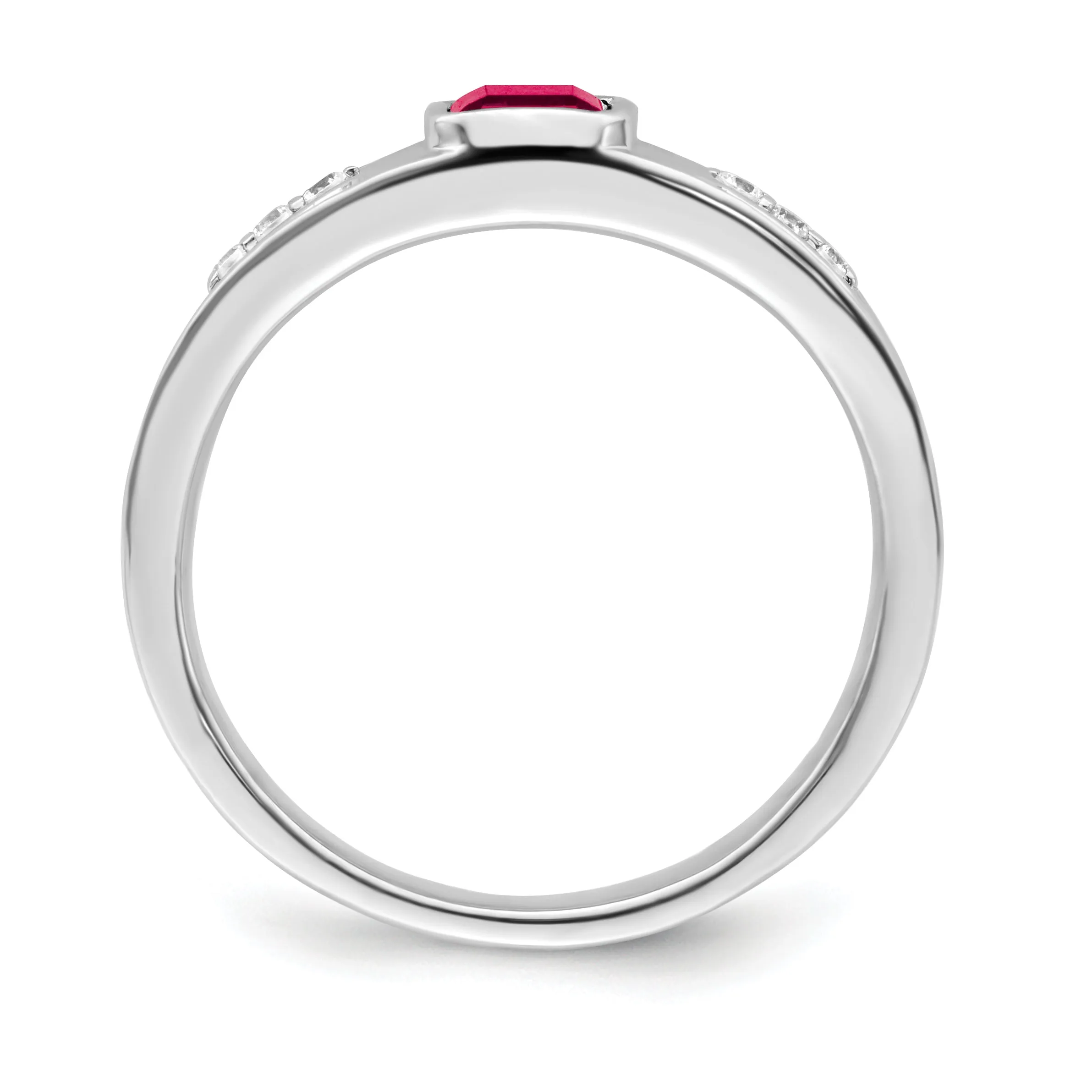 14k White Gold Created Ruby and Diamond Mens Ring