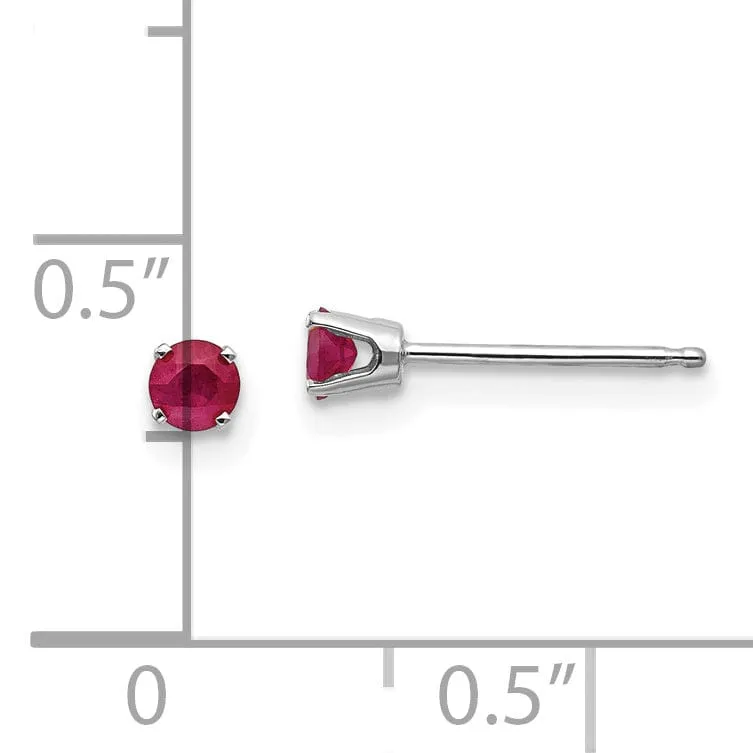 14k White Gold Round Ruby Birthstone Earrings