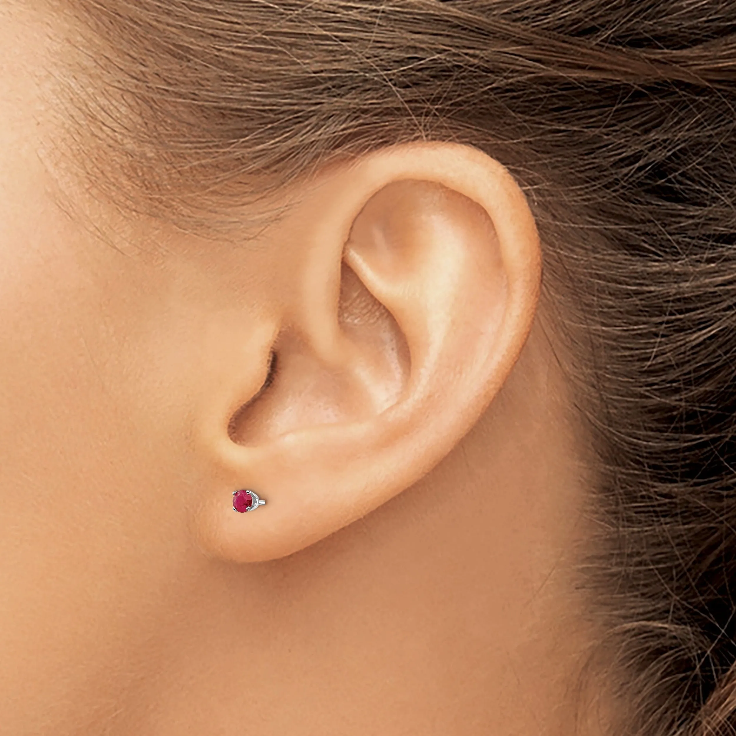 14k White Gold Round Ruby Birthstone Earrings