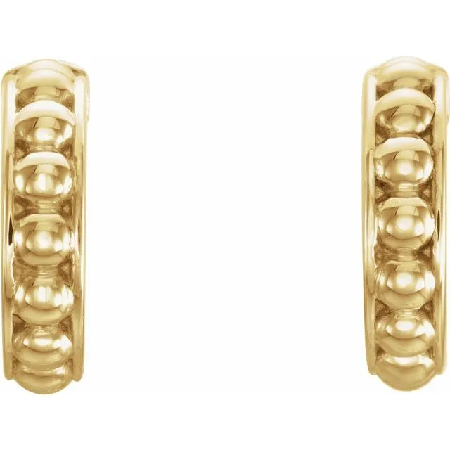 14K Yellow 12 mm Beaded Hoop Earrings